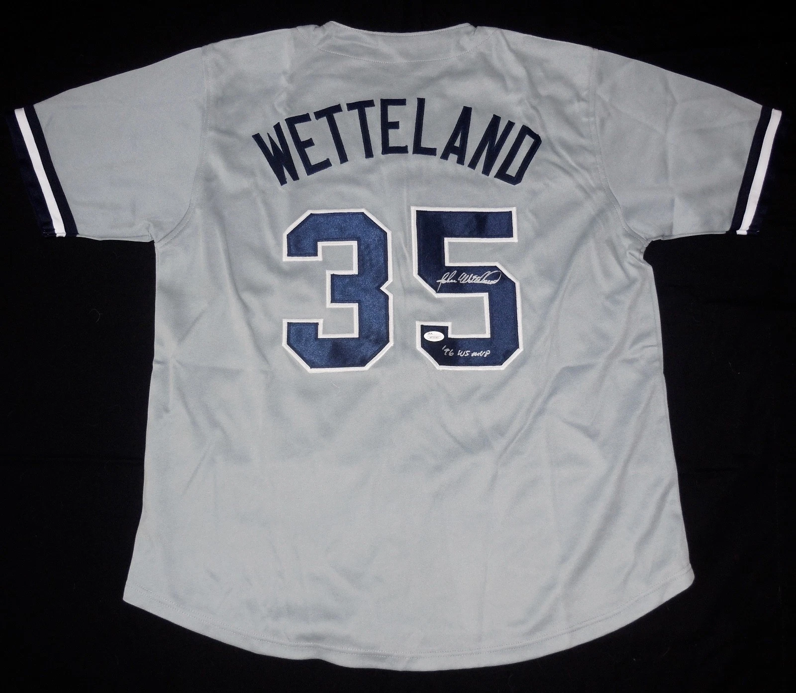 JOHN WETTELAND AUTOGRAPHED CUSTOM JERSEY (YANKEES 1996 WS MVP) - JSA COA!
