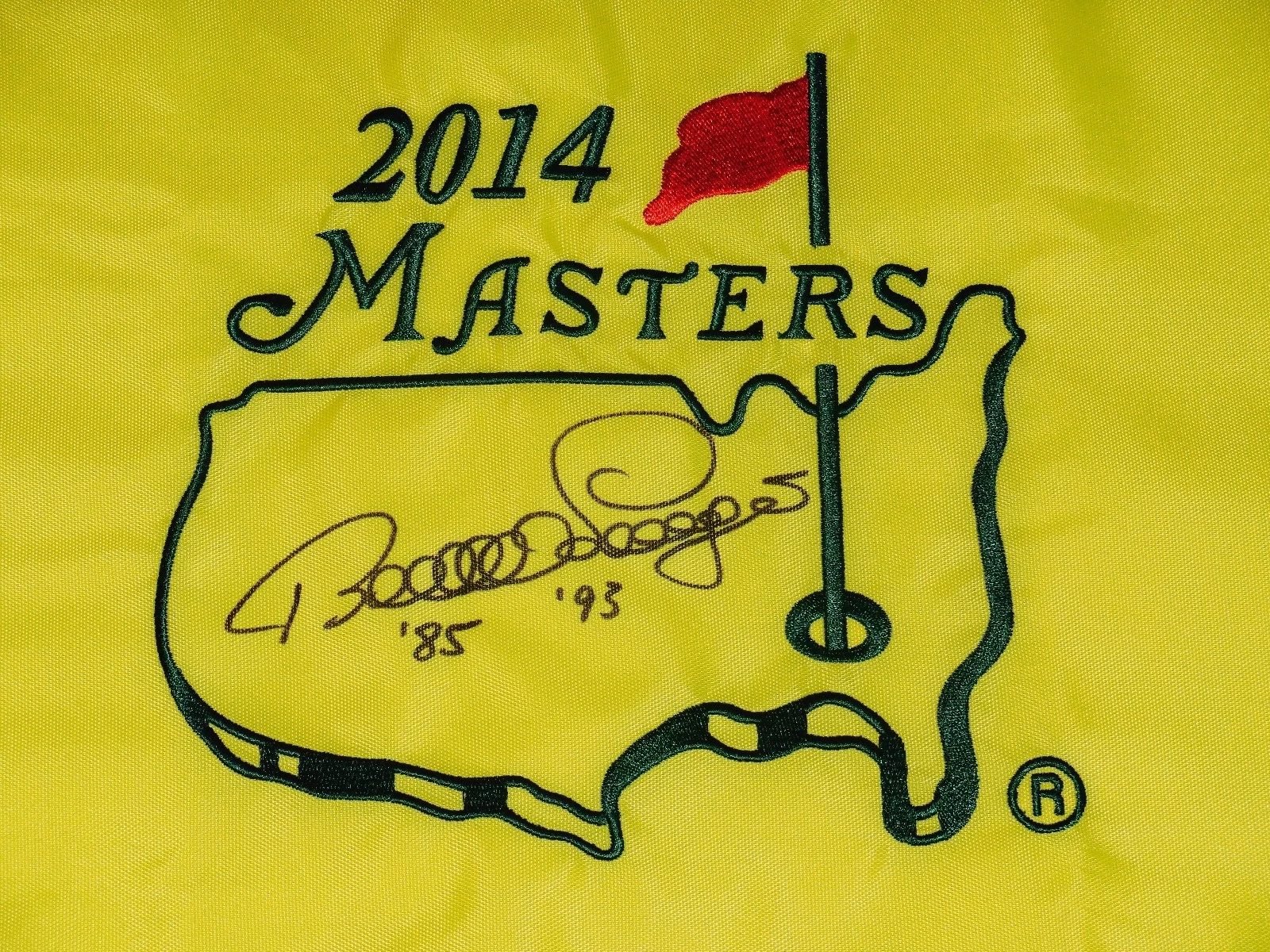 BERNHARD LANGER AUTOGRAPHED MASTERS GOLF FLAG (1985 & 1993 WINNER) - W/ COA!