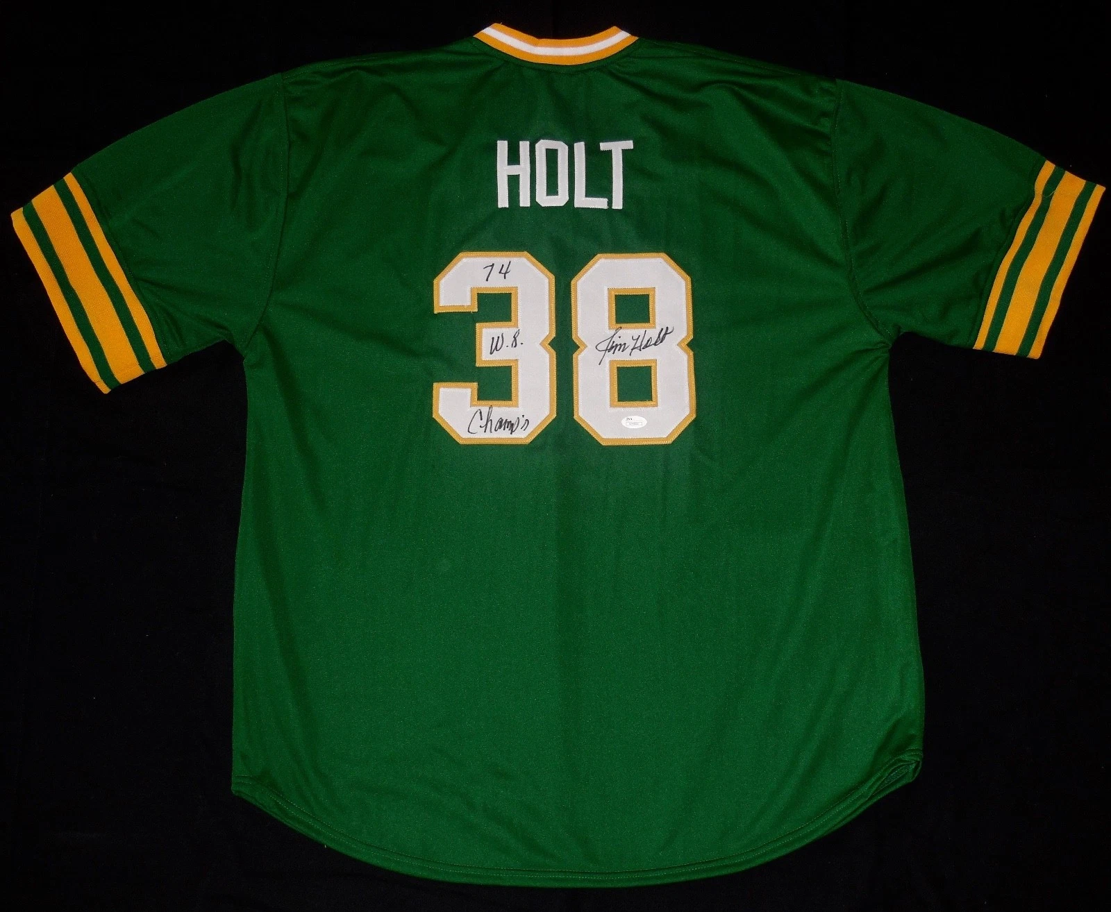 JIM HOLT AUTOGRAPHED CUSTOM JERSEY (OAKLAND ATHLETICS) - JSA COA!