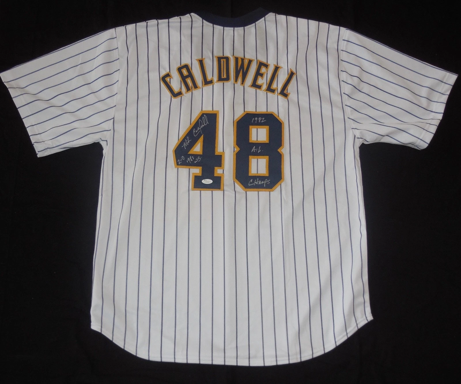 MIKE CALDWELL AUTOGRAPHED CUSTOM JERSEY (MILWAUKEE BREWERS) - JSA COA!