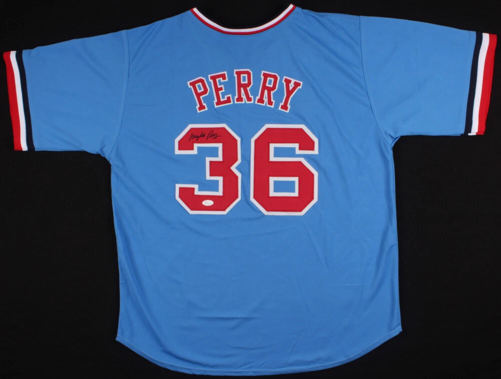 GAYLORD PERRY AUTOGRAPHED CUSTOM JERSEY (TEXAS RANGERS) - JSA COA!