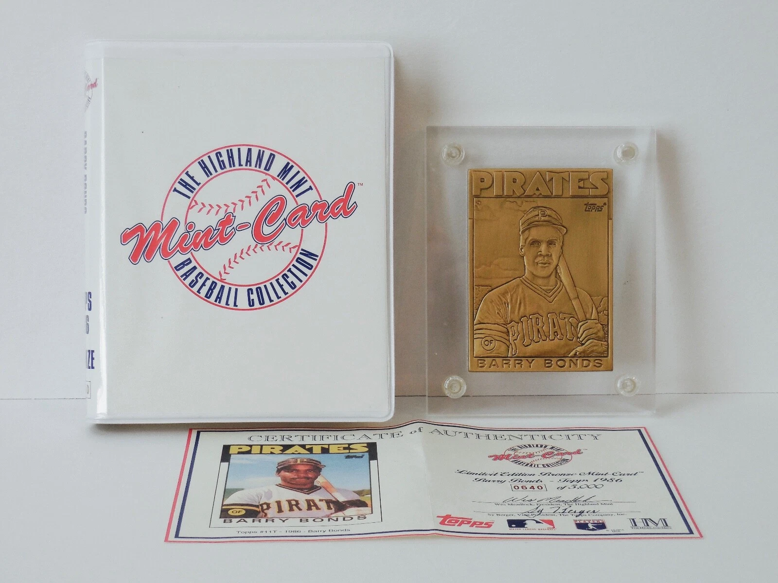 1986 TOPPS BARRY BONDS BRONZE BASEBALL CARD - HIGHLAND MINT - #640/5000!