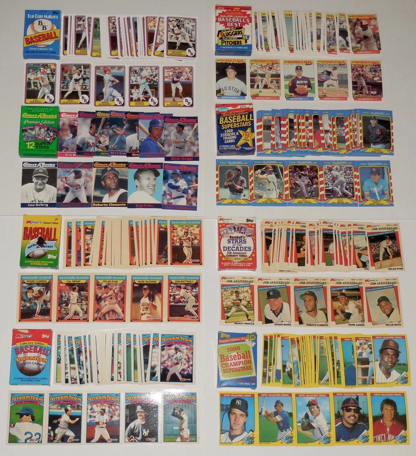 LOT OF (8) COMPLETE SETS 1986-1990 - Nolan Ryan, Cal Ripken, Mickey Mantle, etc.