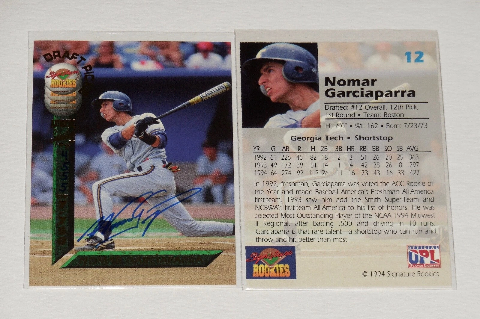 NOMAR GARCIAPARRA AUTOGRAPHED 1994 MINOR LEAGUE ROOKIE CARD!