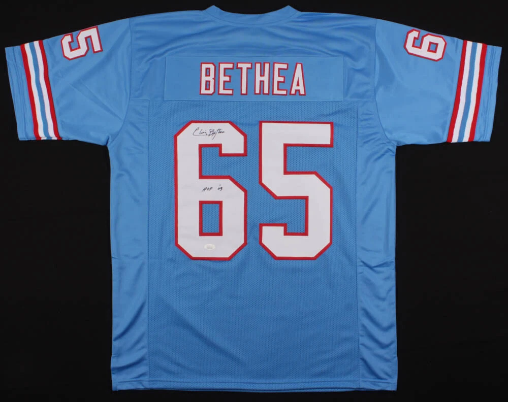 ELVIN BETHEA AUTOGRAPHED CUSTOM JERSEY (HOUSTON OILERS) - JSA COA!