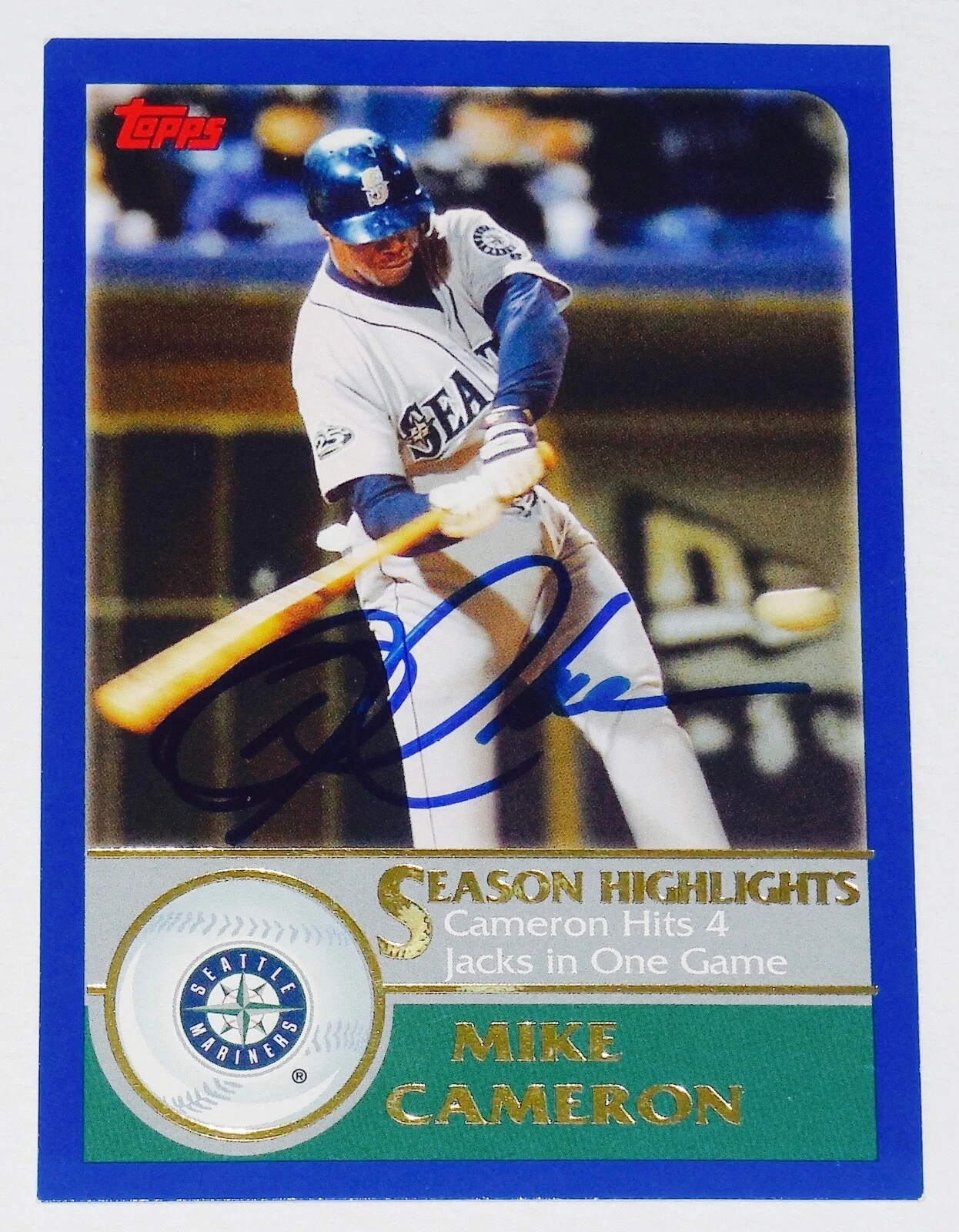 MIKE CAMERON 2002 TOPPS AUTOGRAPHED BASEBALL CARD (SEATTLE MARINERS) 4HRS IN 1G