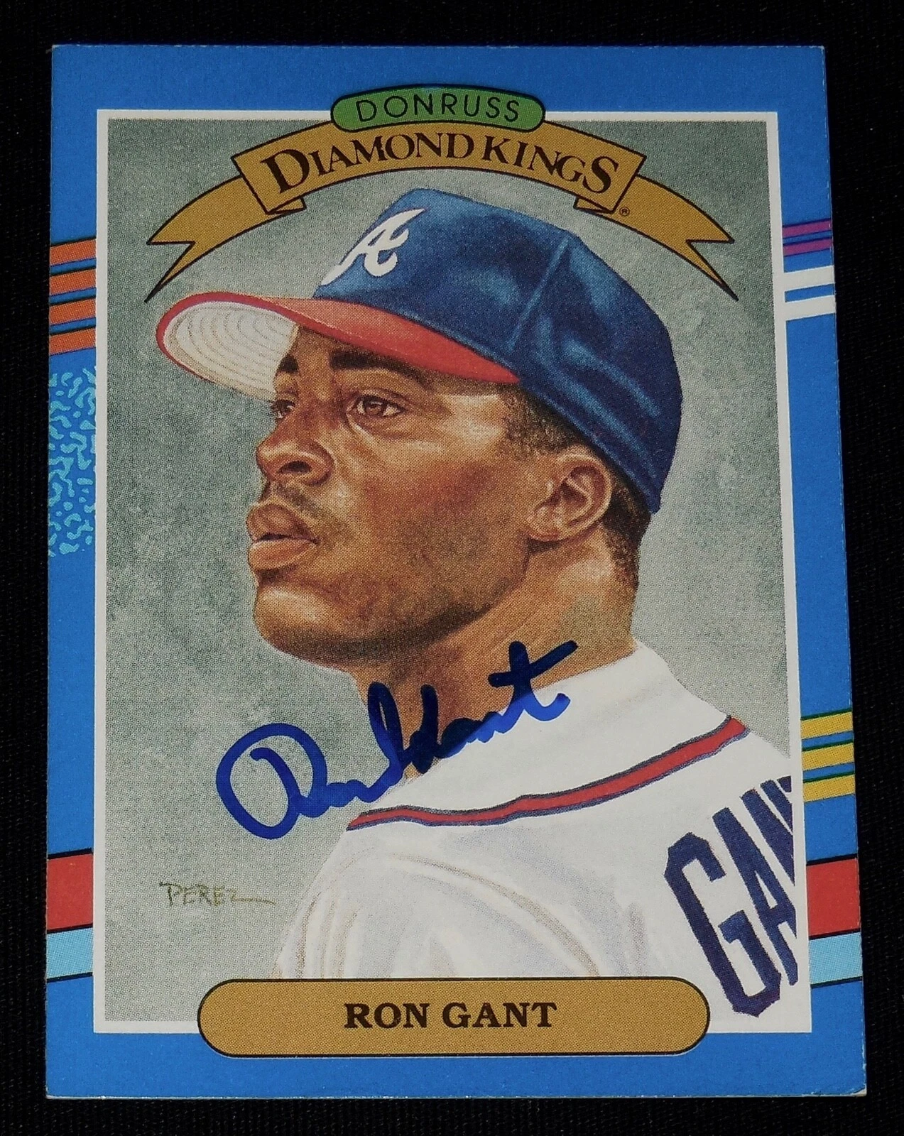 RON GANT 1990 DONRUSS AUTOGRAPHED BASEBALL CARD (ATLANTA BRAVES) - DIAMOND KING!