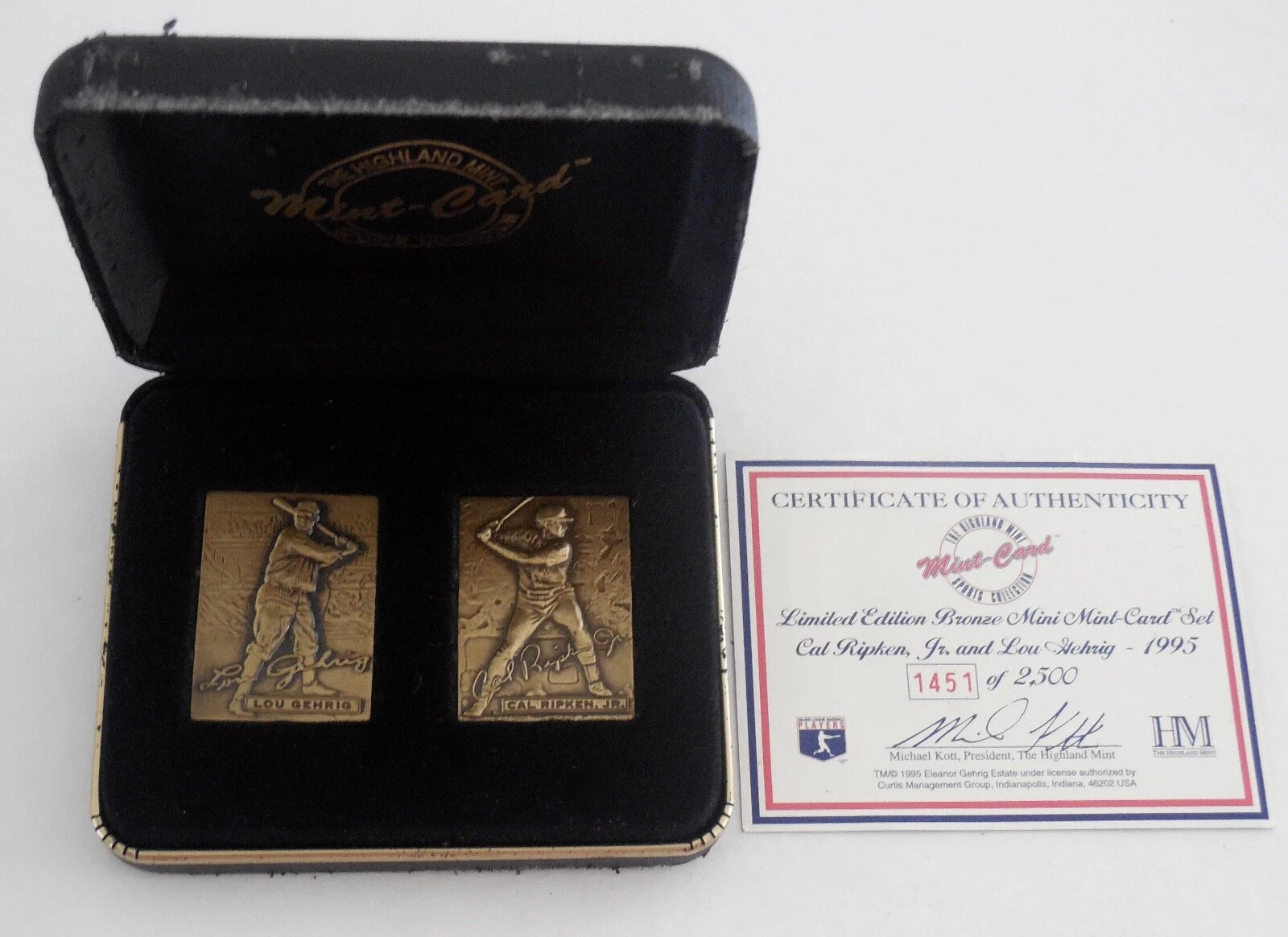 CAL RIPKEN JR & LOU GEHRIG BRONZE MINI CARDS - HIGHLAND MINT - #1451/2500!