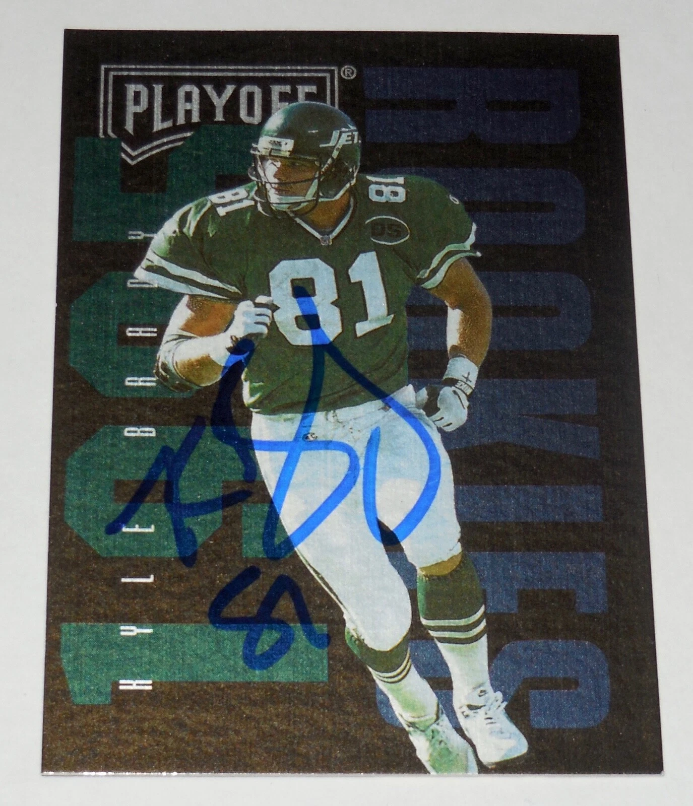 KYLE BRADY 1995 PLAYOFF AUTOGRAPHED FOOTBALL ROOKIE CARD (NEW YORK JETS)