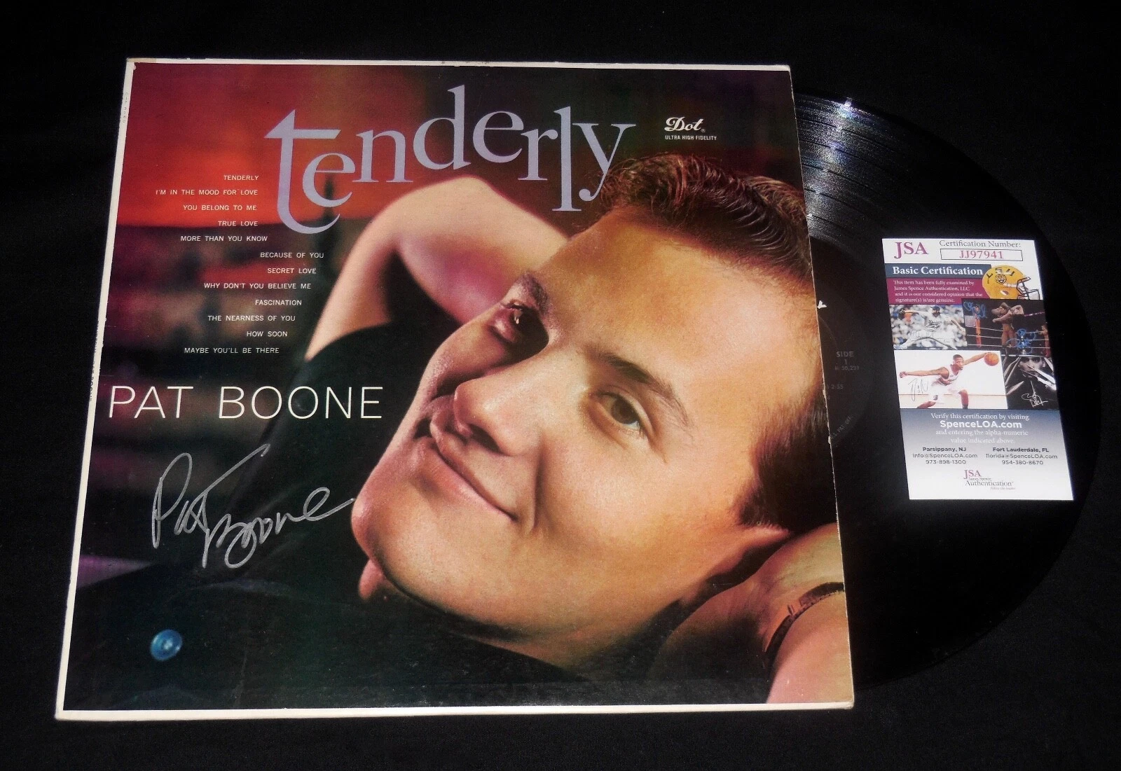 PAT BOONE AUTOGRAPHED RECORD ALBUM (TENDERLY) - JSA COA!