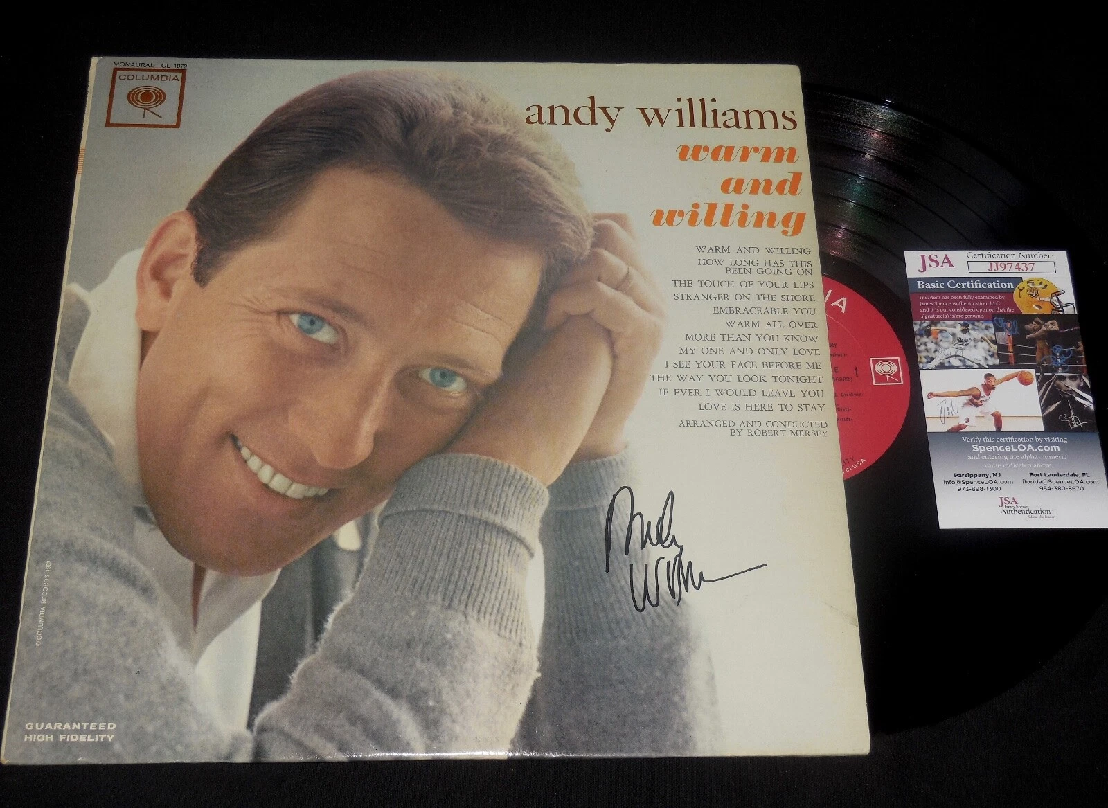 ANDY WILLIAMS AUTOGRAPHED RECORD ALBUM (WARM AND WILLING) - JSA COA!