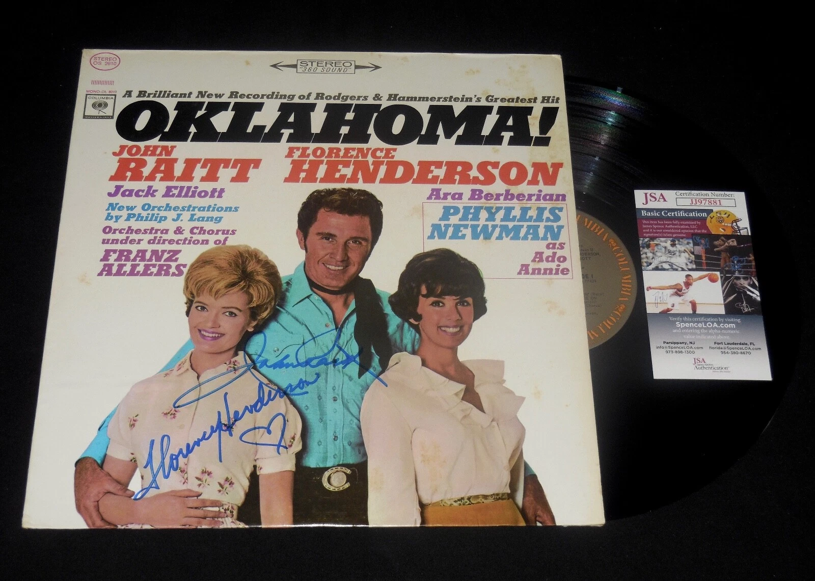 FLORENCE HENDERSON & JOHN RAITT AUTOGRAPHED RECORD ALBUM (OKLAHOMA) - JSA COA!
