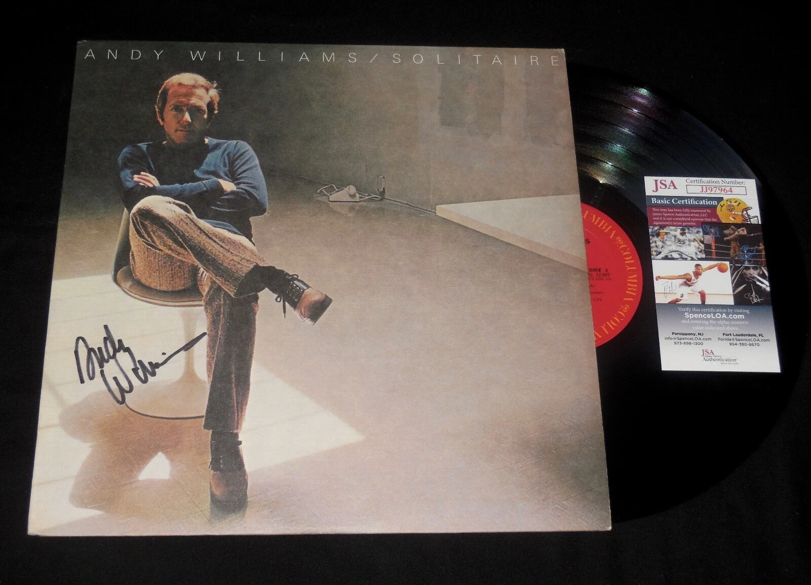 ANDY WILLIAMS AUTOGRAPHED VINYL RECORD ALBUM (SOLITAIRE) - JSA COA!