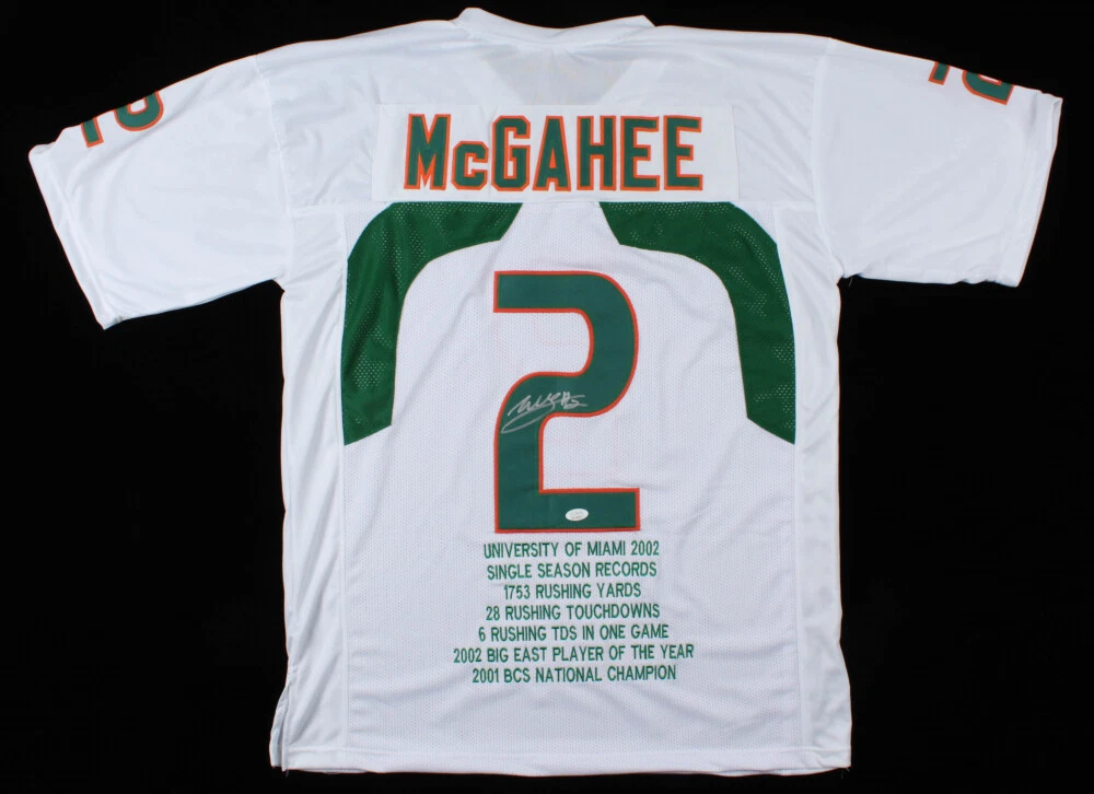WILLIS MCGAHEE AUTOGRAPHED CUSTOM STAT JERSEY (MIAMI HURRICANES) - JSA COA!