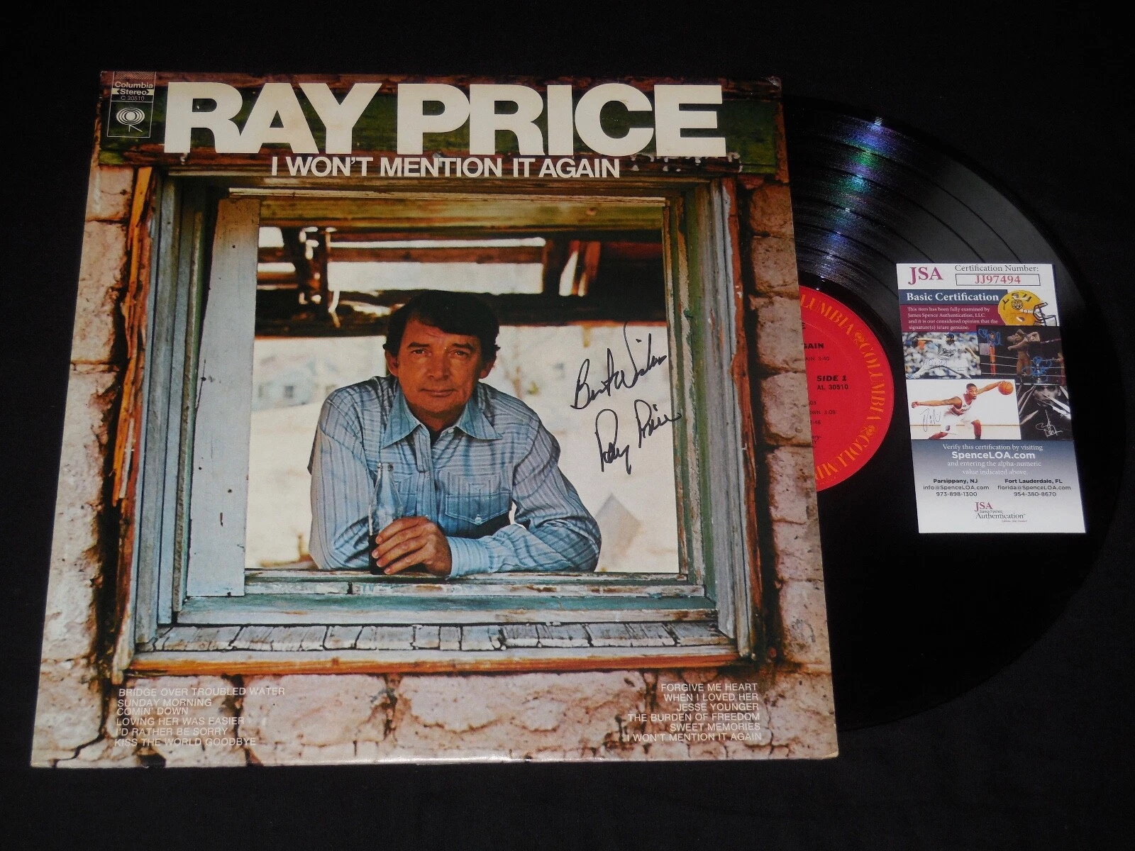 RAY PRICE AUTOGRAPHED VINYL RECORD ALBUM (I WON'T MENTION IT AGAIN) - JSA COA!