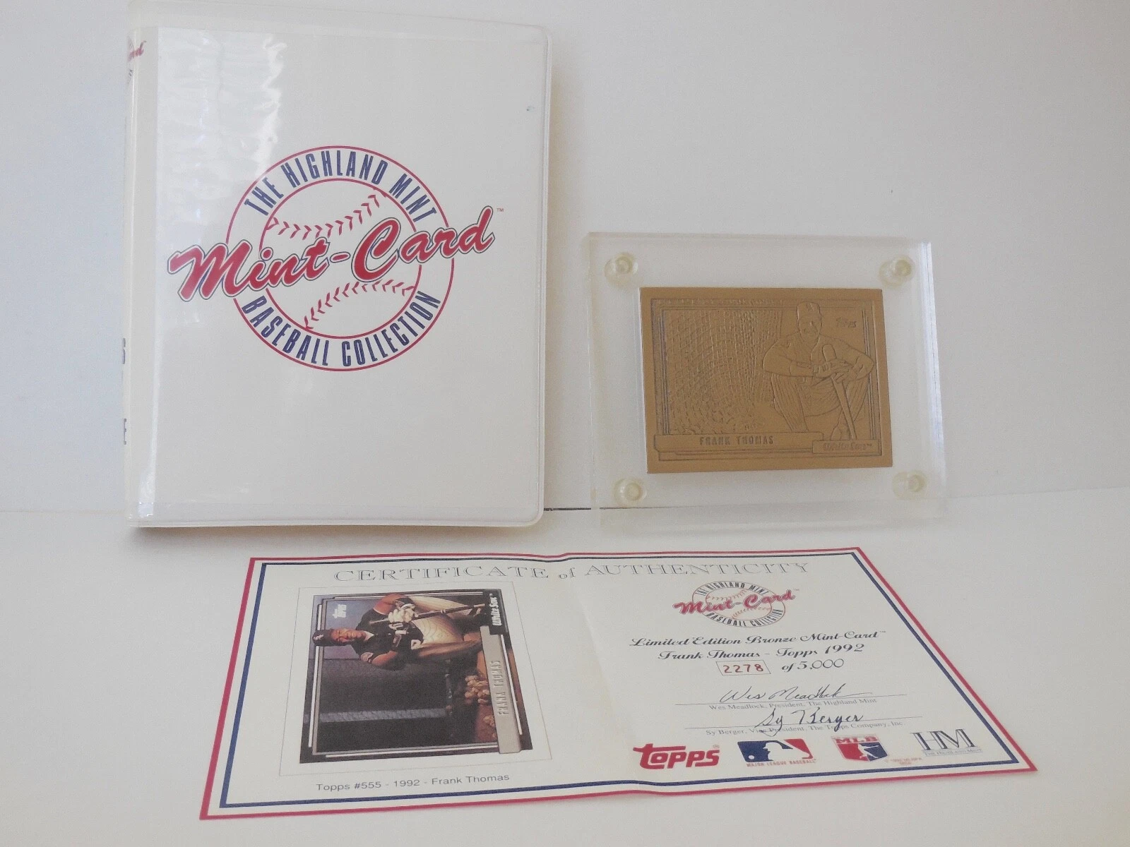 1992 TOPPS FRANK THOMAS BRONZE BASEBALL CARD - HIGHLAND MINT - #2278/5000!
