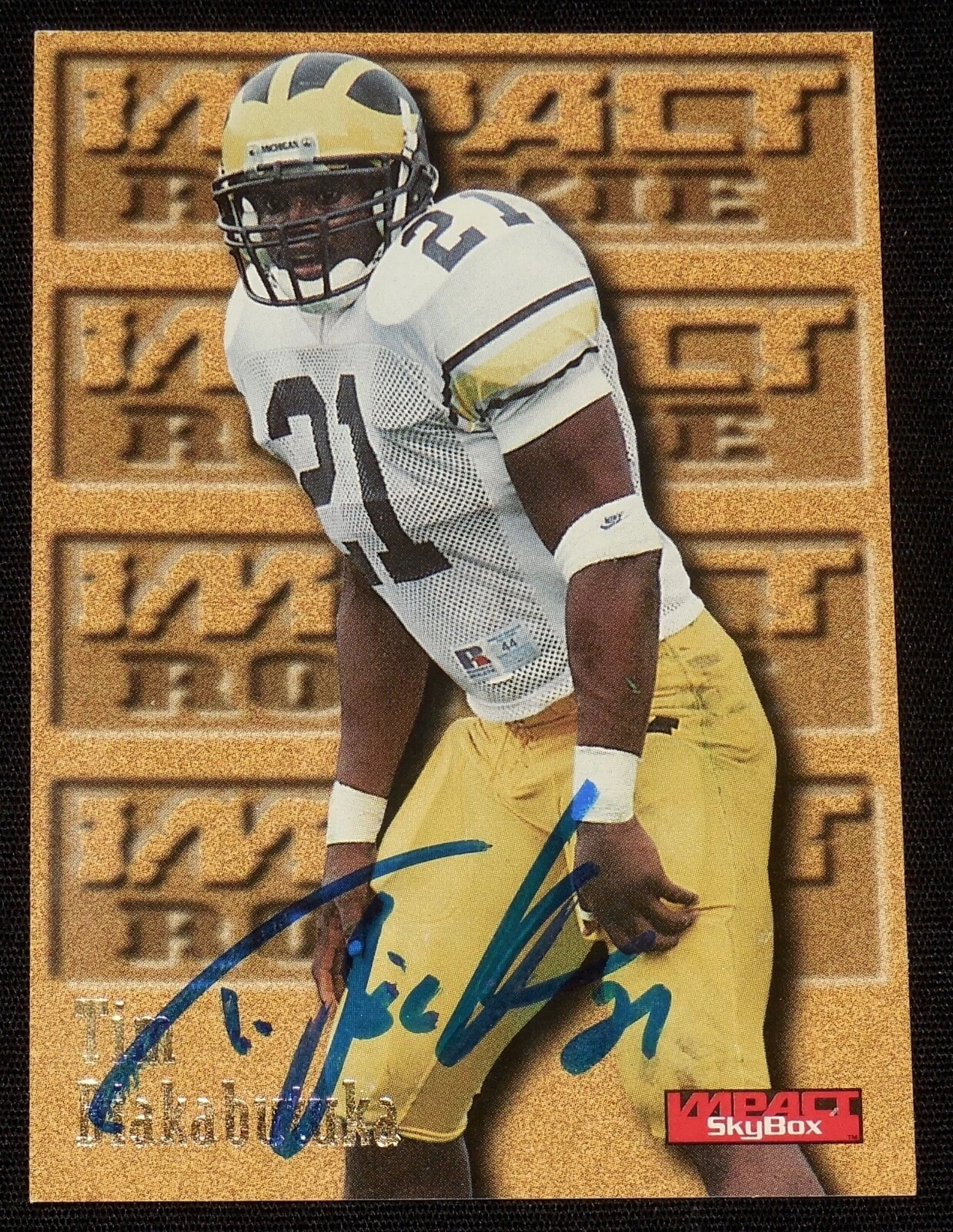 TIM BIAKABUTUKA AUTOGRAPHED 1996 SKYBOX IMPACT ROOKIE FOOTBALL CARD (PANTHERS)