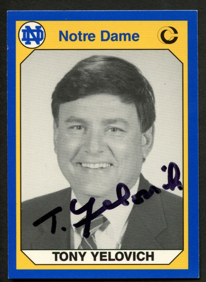 Tony Yelovich #79 signed autograph 1990 Notre Dame Collegiate Collection Card