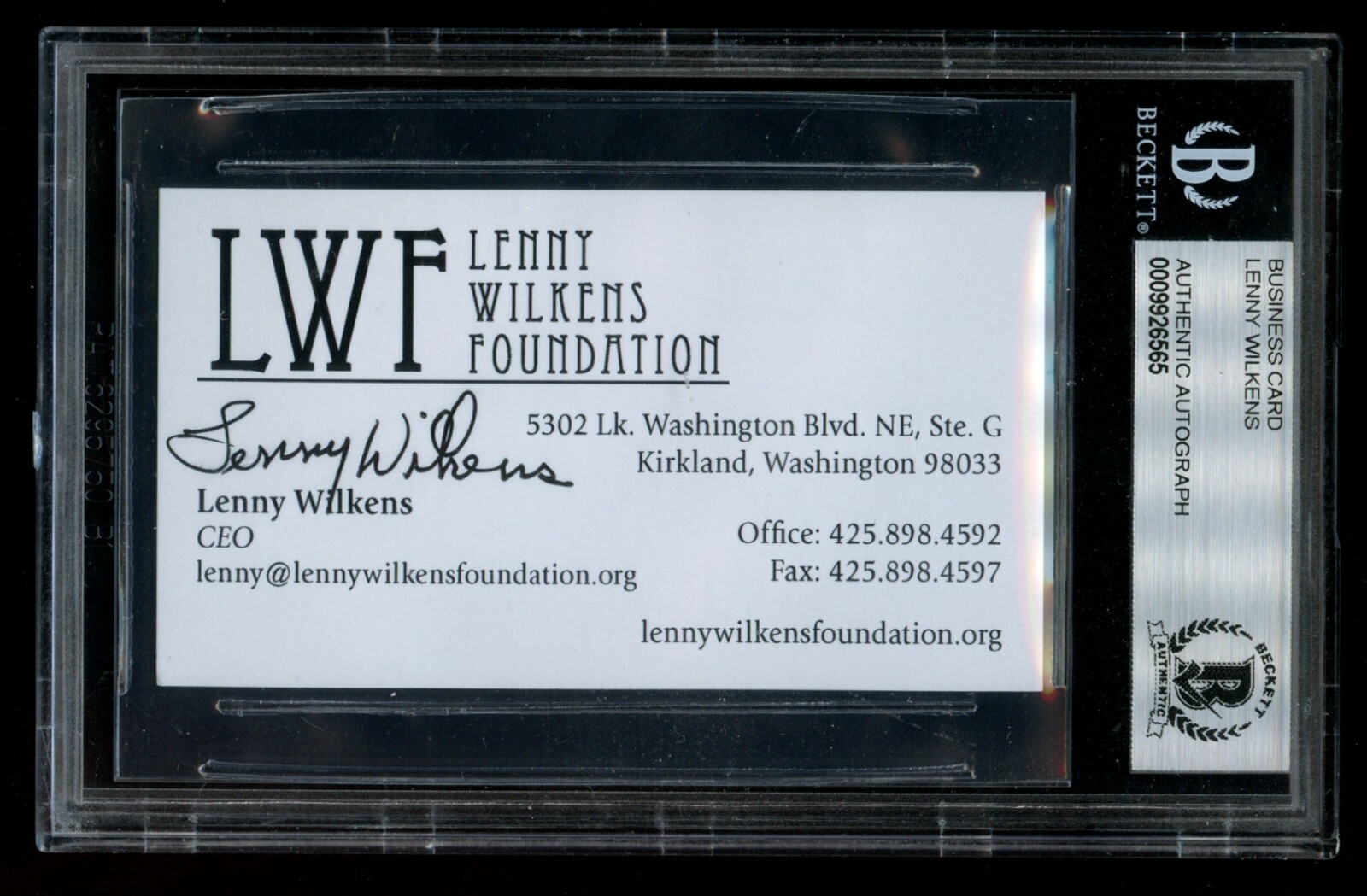 Lenny Wilkens signed autograph auto Business Card LWF Foundation BAS Slabbed