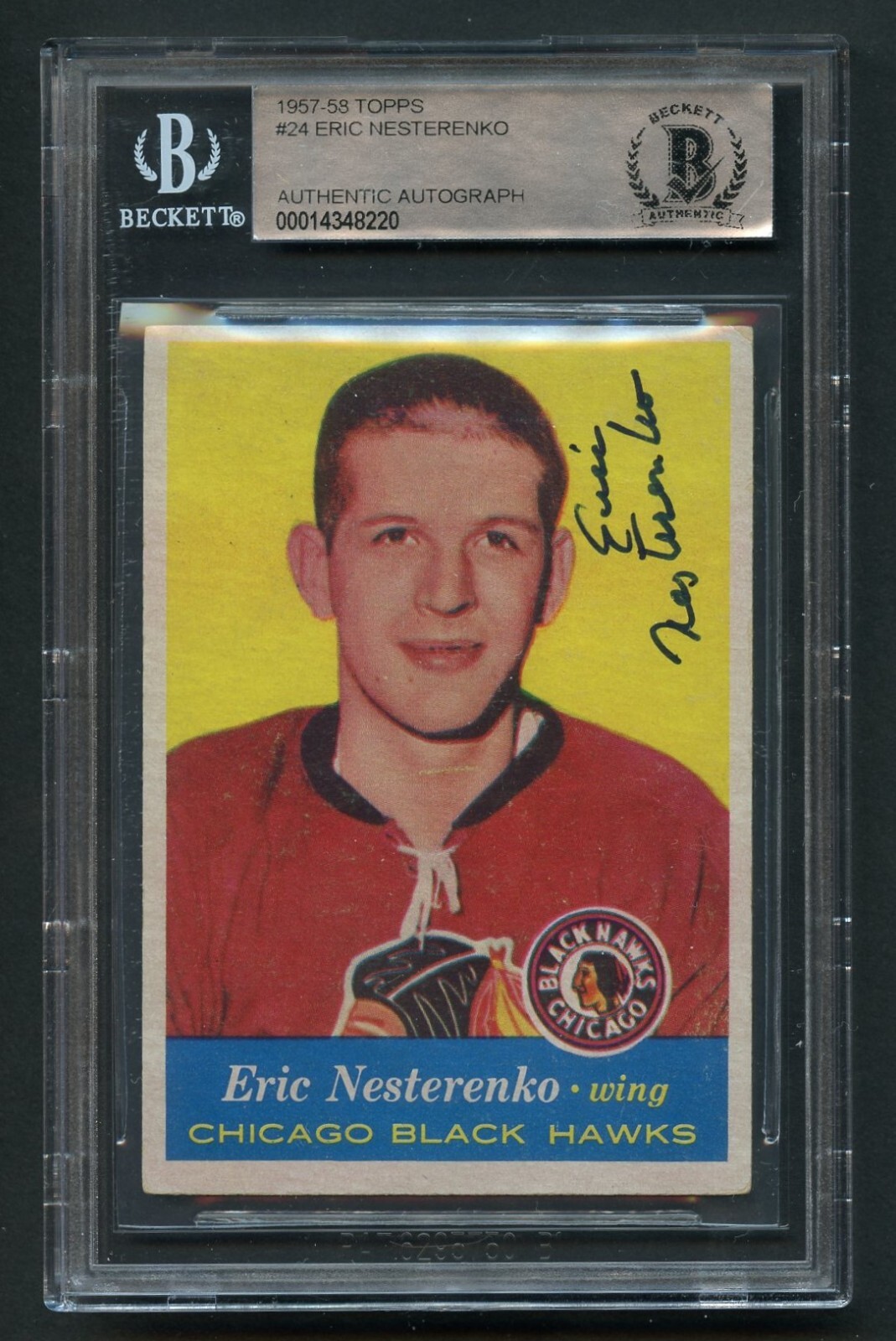Eric Nesterenko #24 signed autograph auto 1957-58 Topps Hockey Card BAS Slabbed