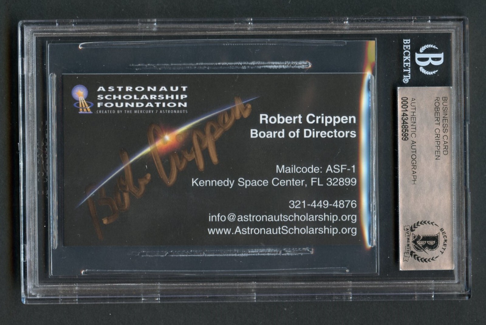 Robert Bob Crippen signed autograph auto Business Card Astronaut BAS Slabbed