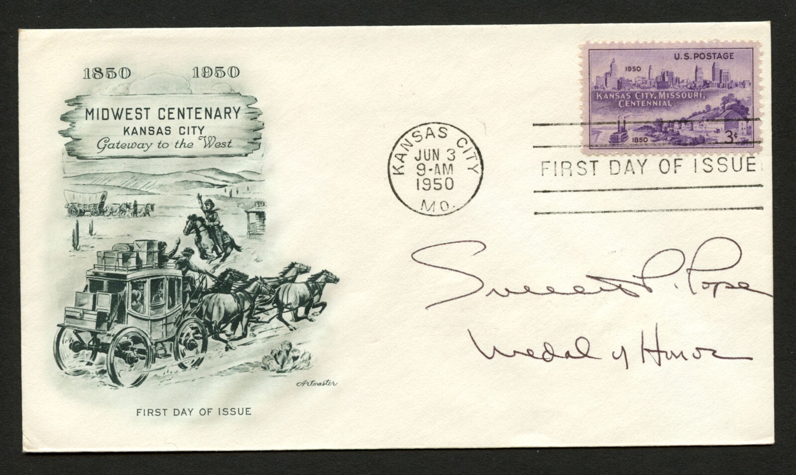 Everett Pope d2009 signed autograph  FDC Medal of Honor Recipient USMC WWII