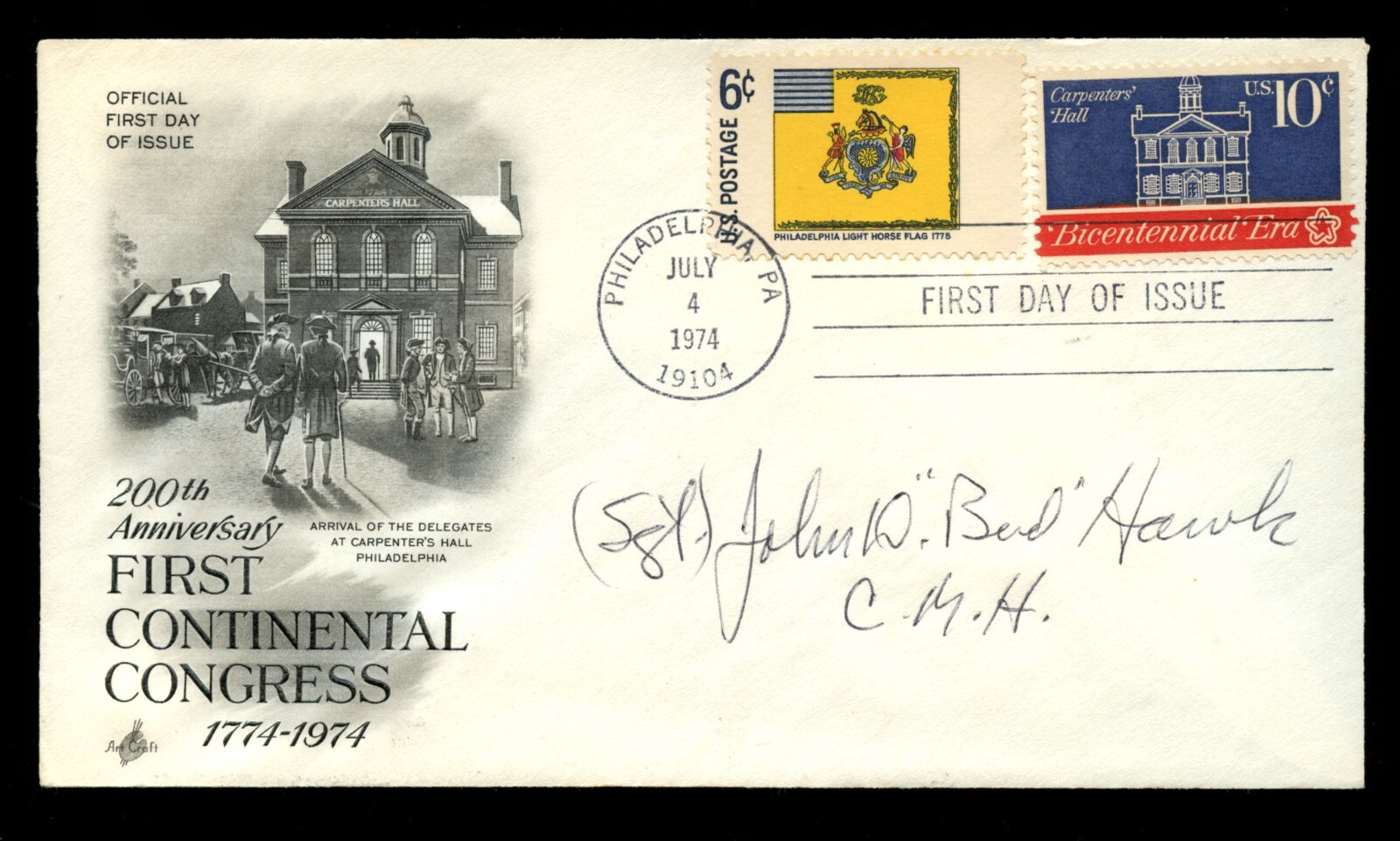 John Bud Hawk d2013 signed autograph FDC Medal of Honor Recipient US Army WWII