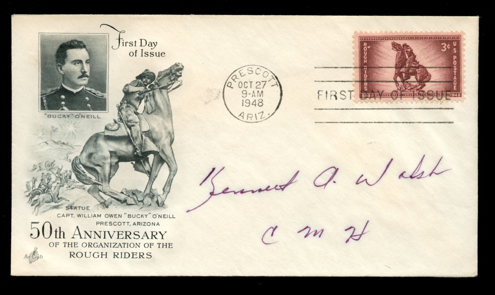 Kenneth Walsh d1998 signed autograph FDC Ace Medal of Honor Recipient USMC WWII
