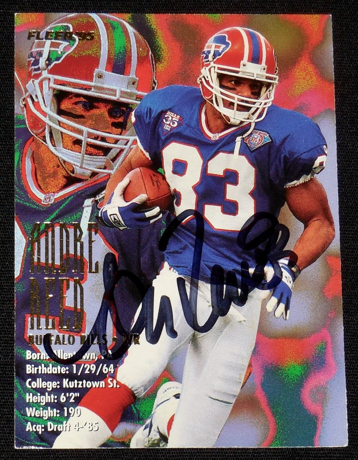 ANDRE REED 1995 FLEER AUTOGRAPHED FOOTBALL CARD (BUFFALO BILLS)
