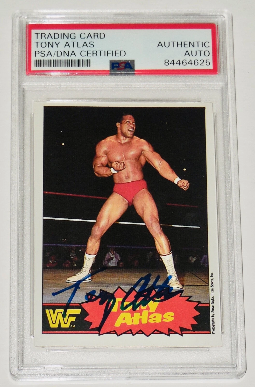TONY ATLAS AUTOGRAPHED 1985 O-PEE-CHEE #3 TRADING CARD (PSA DNA) - WWE / WWF!
