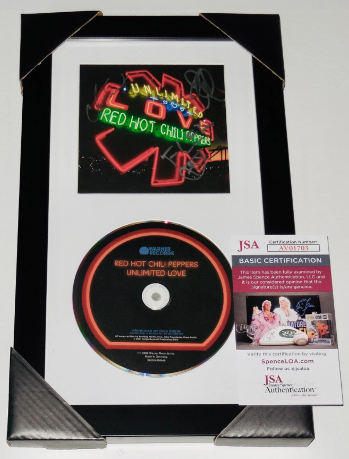 RED HOT CHILI PEPPERS AUTOGRAPHED CD COVER (FRAMED & MATTED) 3 SIGNATURES - JSA!