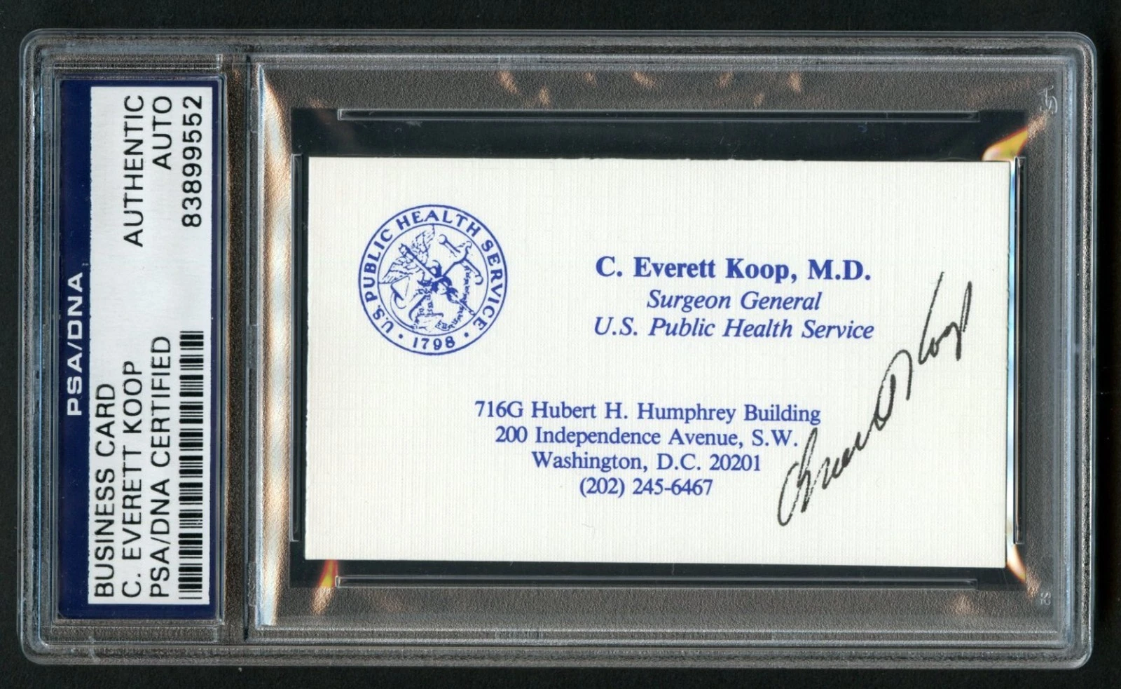 C. Everett Koop d2013 signed autograph Surgeon Business Card PSA Slabbed