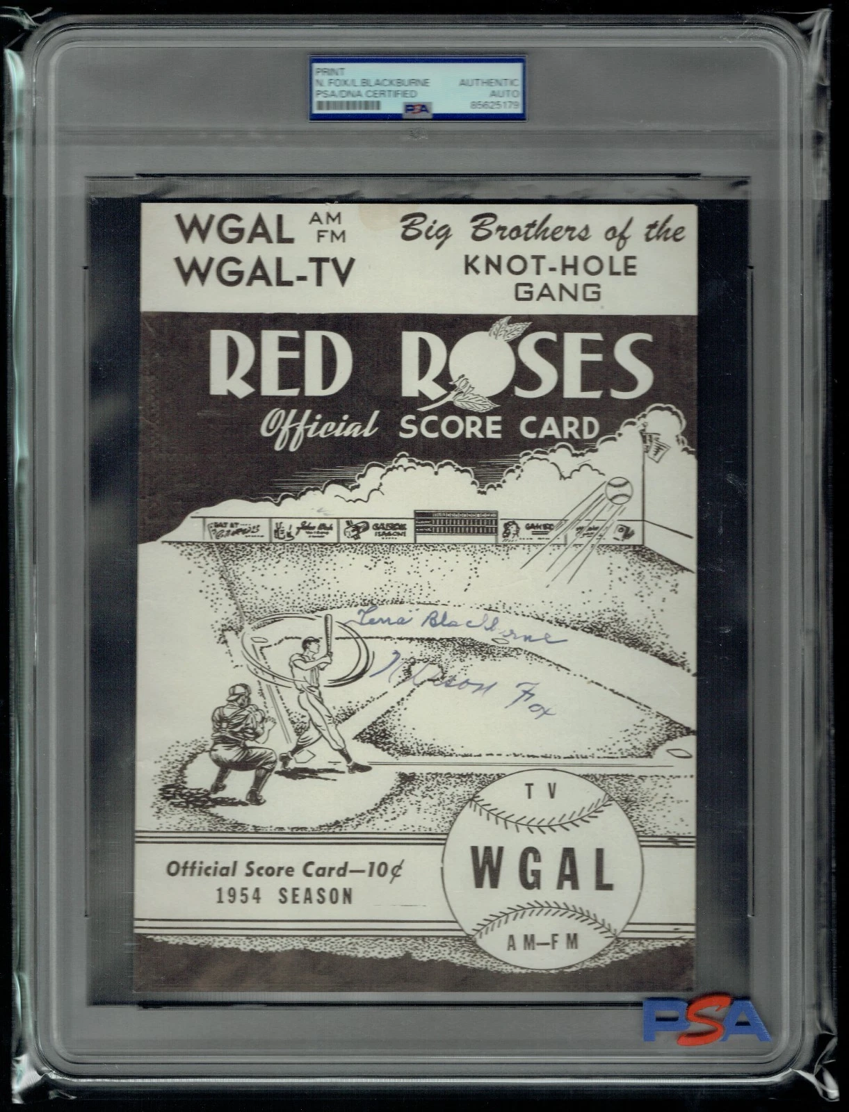 Nellie Fox & Lena Blackburne (Baseball Mud) signed auto Score Card PSA Slabbed