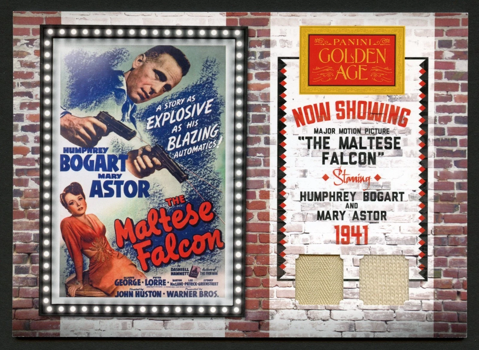 Humphrey Bogart & Mary Astor Authentic Panini 2012 Golden Age Fabric Card 41/99