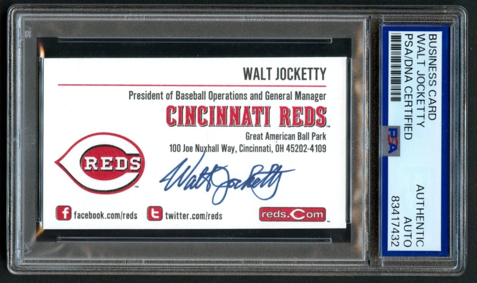 Walt Jocketty signed autograph President Cincinnati Reds Business Card PSA Slab