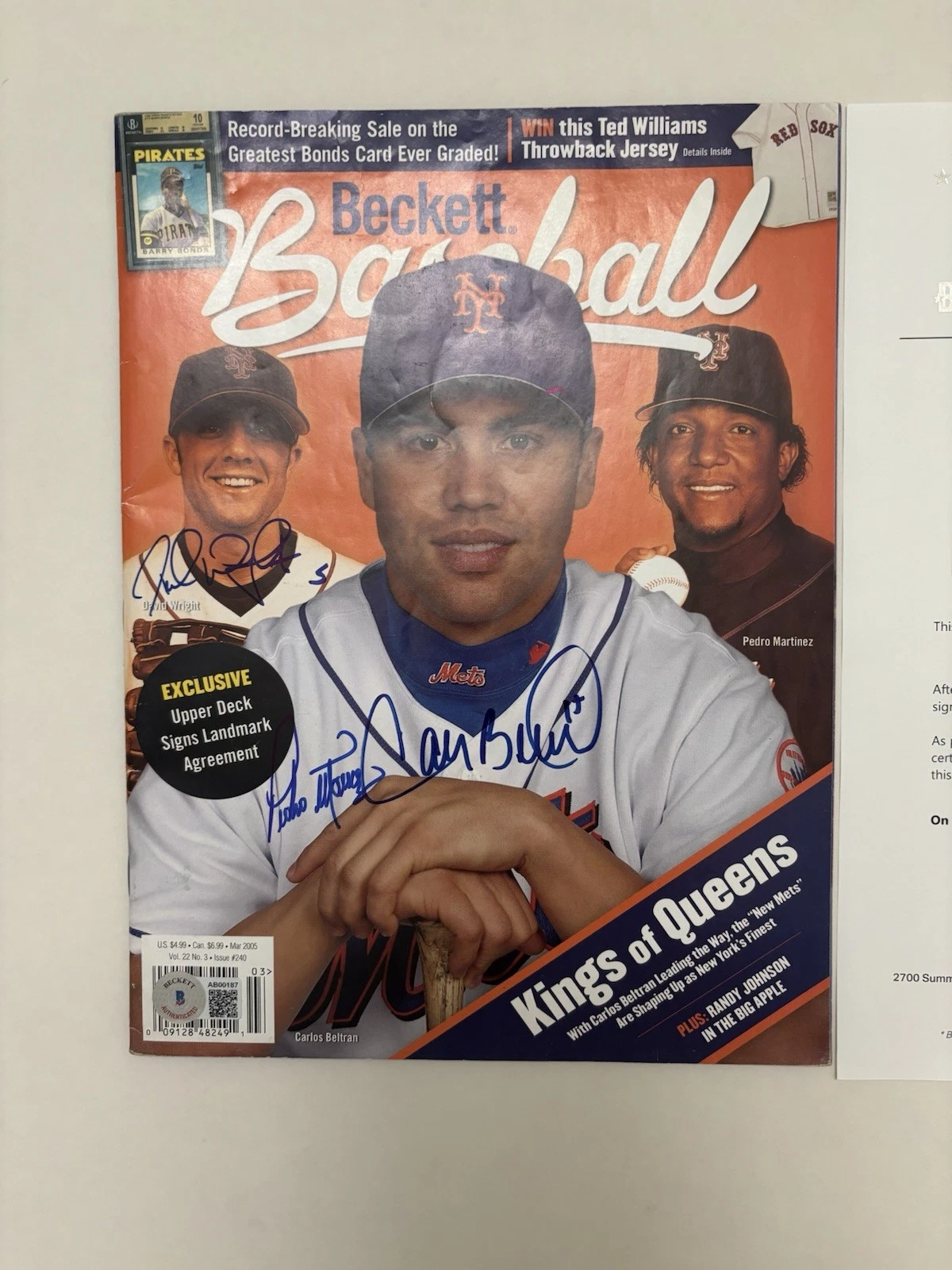 BECKETT  David Wright Carlos Beltran Pedro Martinez Signed Magazine! Beckett Loa