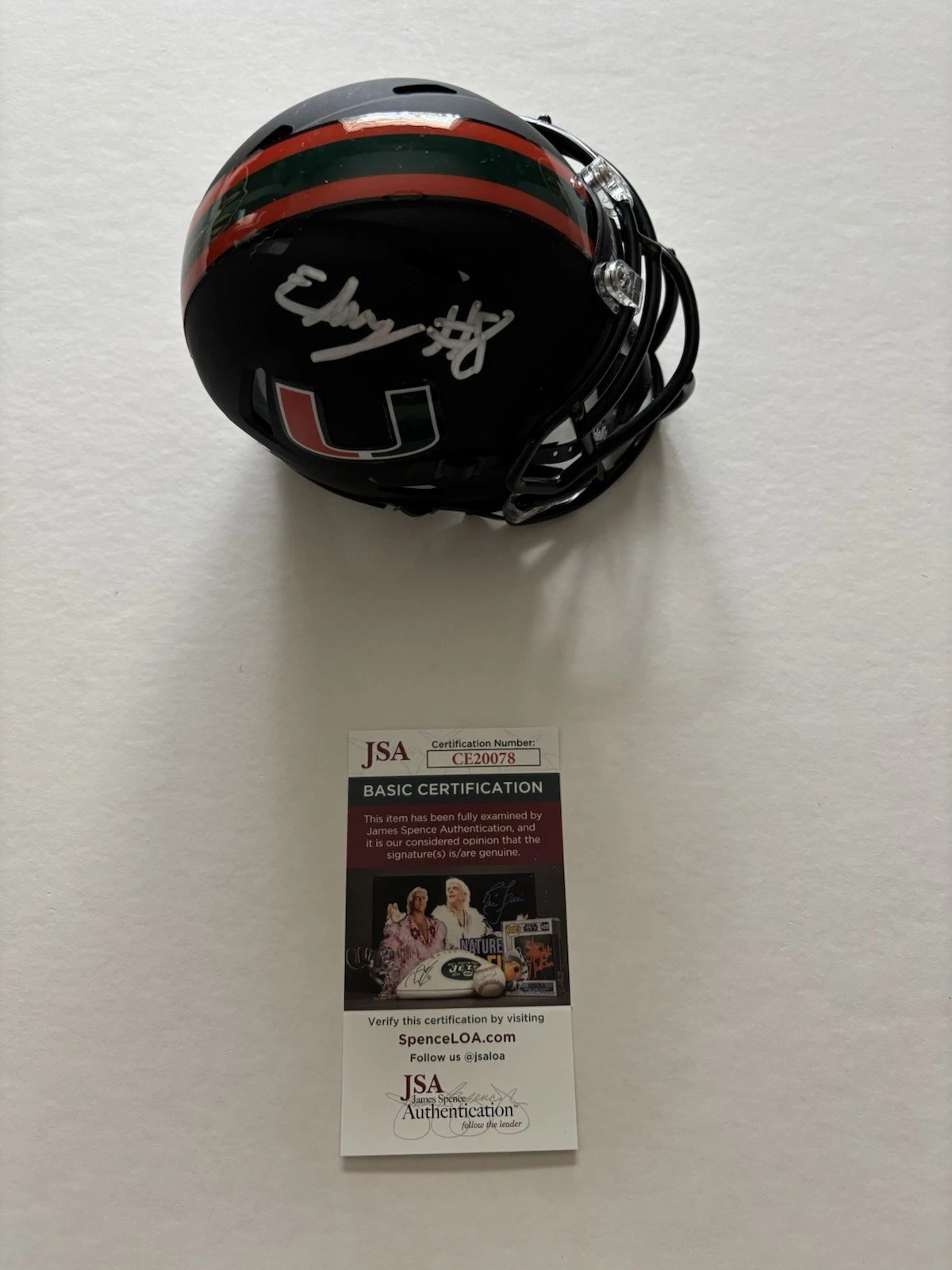 ELIJAH ARROYO Autographed  Mini Helmet Miami Hurricanes Seattle Seahawks Jsa Coa