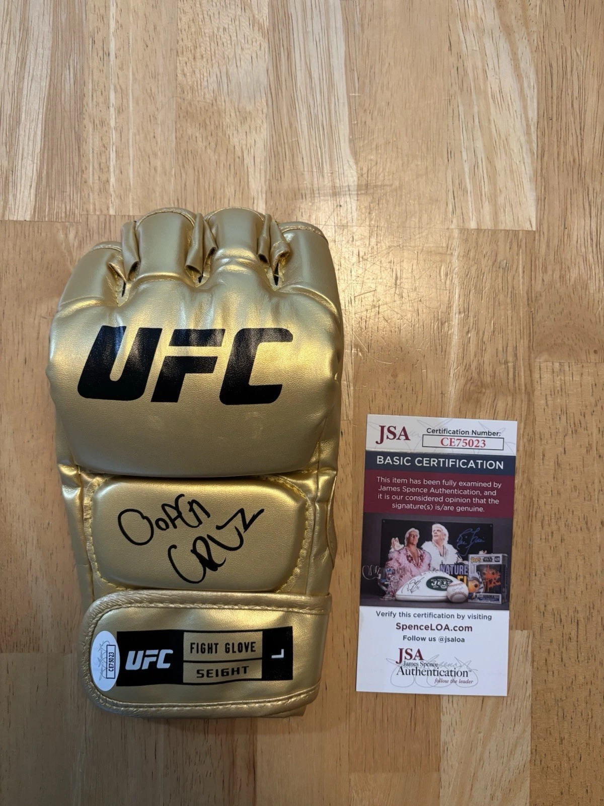 Coach Plinio Cruz Signed Gold UFC Fight Glove Jsa Coa. Alex Pereira Chama