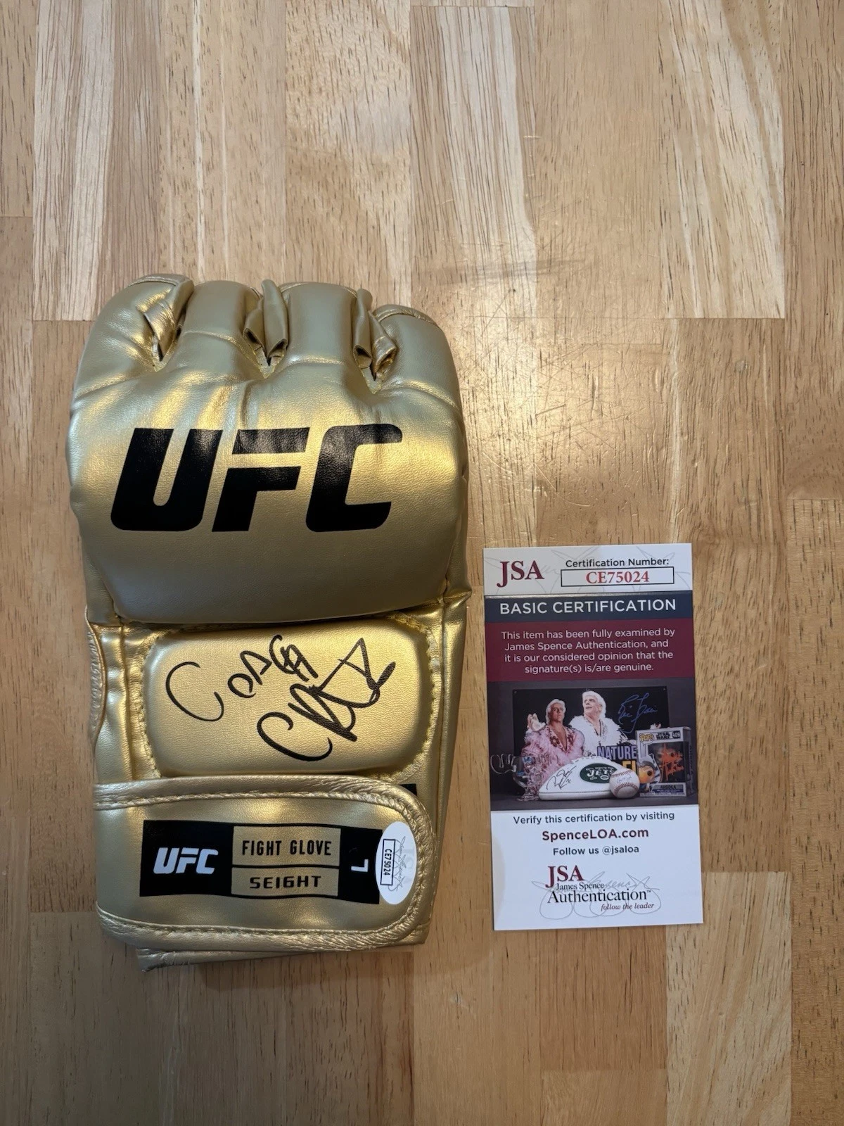 Coach Plinio Cruz Signed Gold UFC Fight Glove Jsa Coa. Alex Pereira Chama