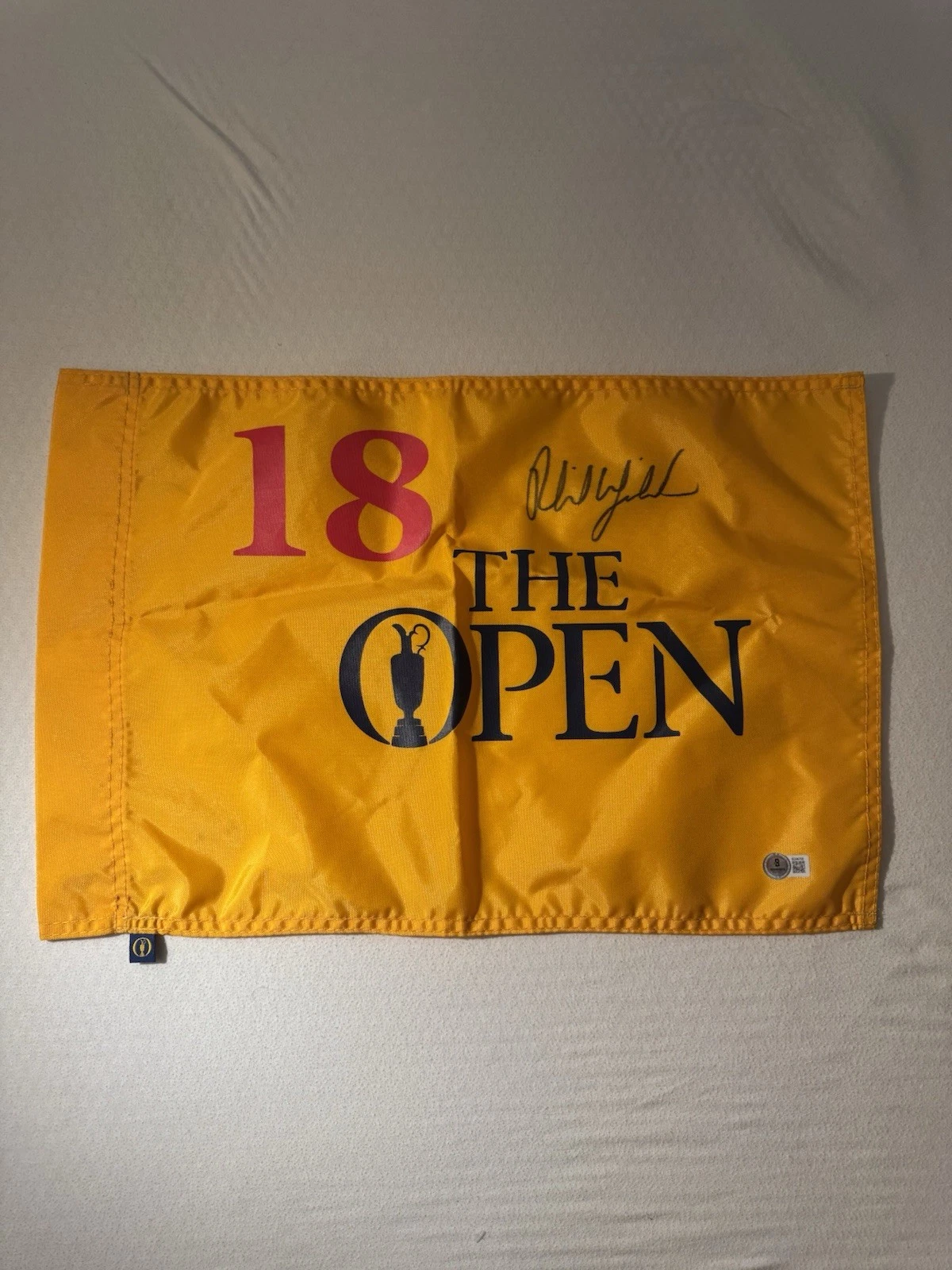 Phil Mickelson Open Championship Signed Flag Beckett BAS COA