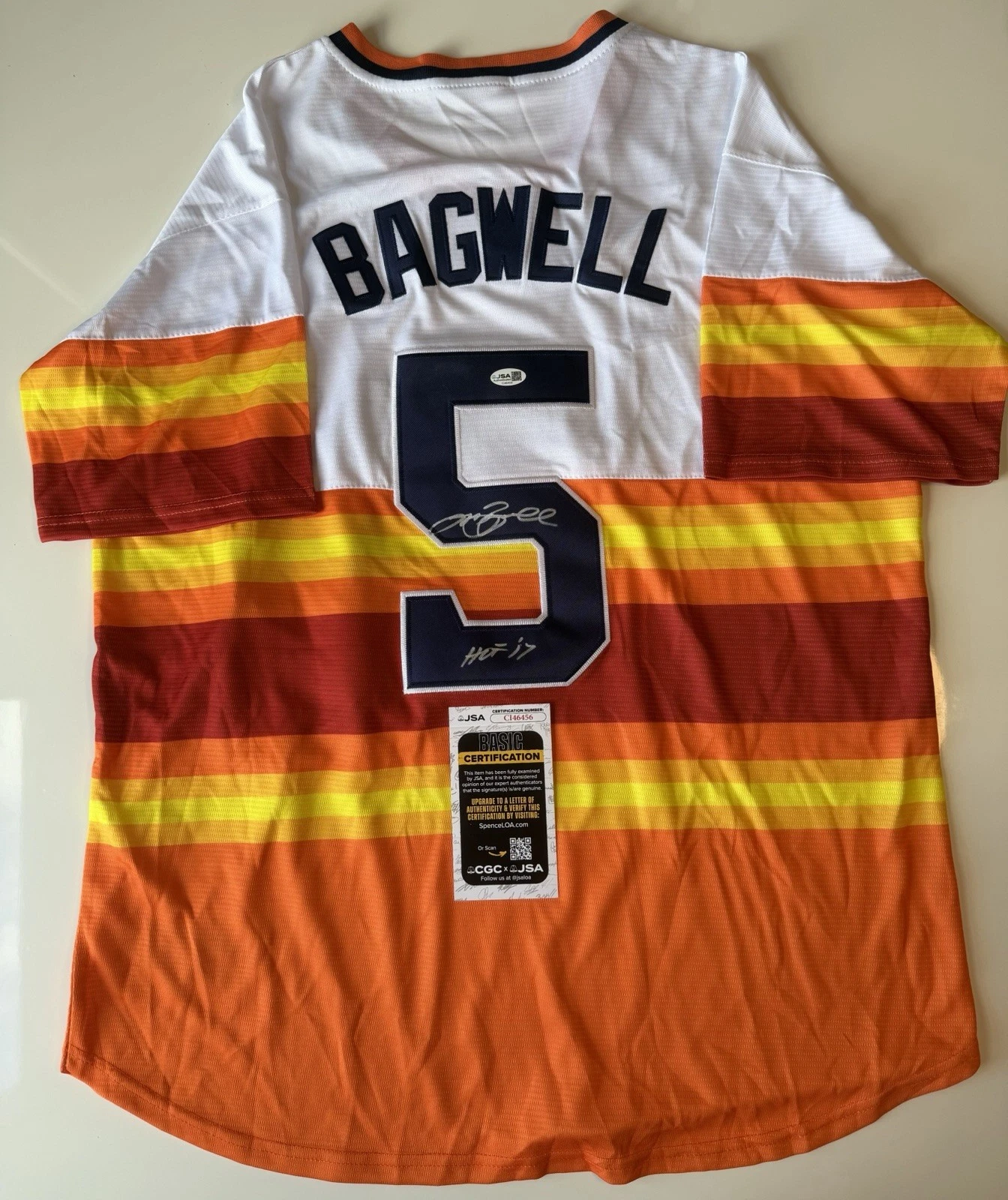 Jeff Bagwell Houston Astros Autographed Jersey Inscribed HOF 17 JSA COA