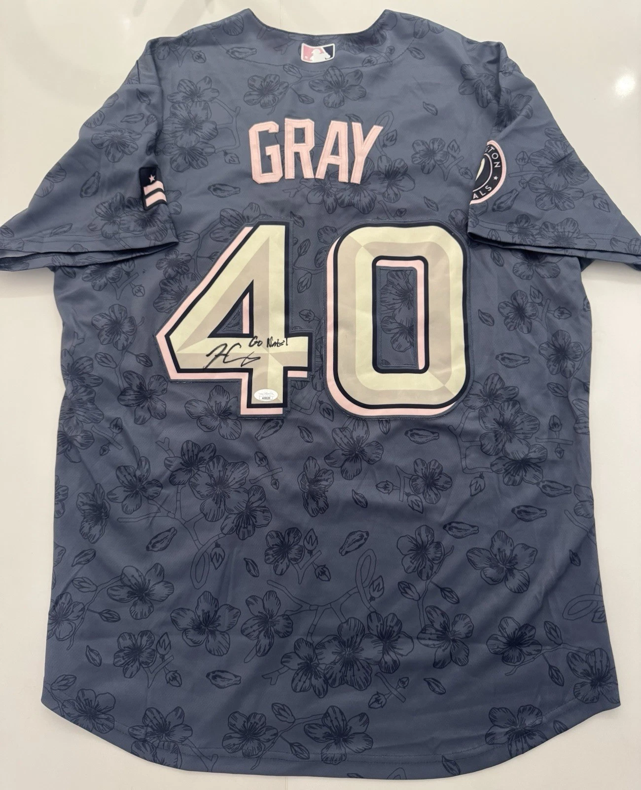 Josiah Gray Washington Nationals Autographed Inscribed Go Nats!Jersey JSA COA