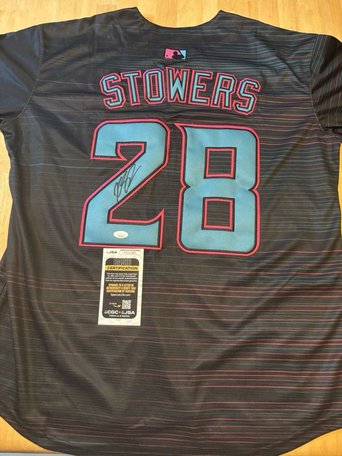 Kyle Stowers Signed Autographed Miami Marlins City Edition Jersey. Jsa Coa