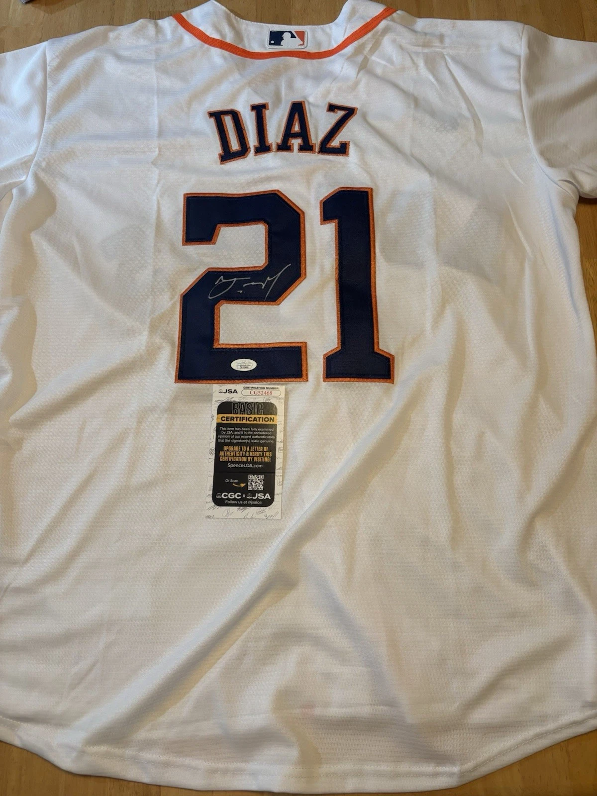 Yainer Diaz Signed Autographed Houston Astros Jersey JSA COA