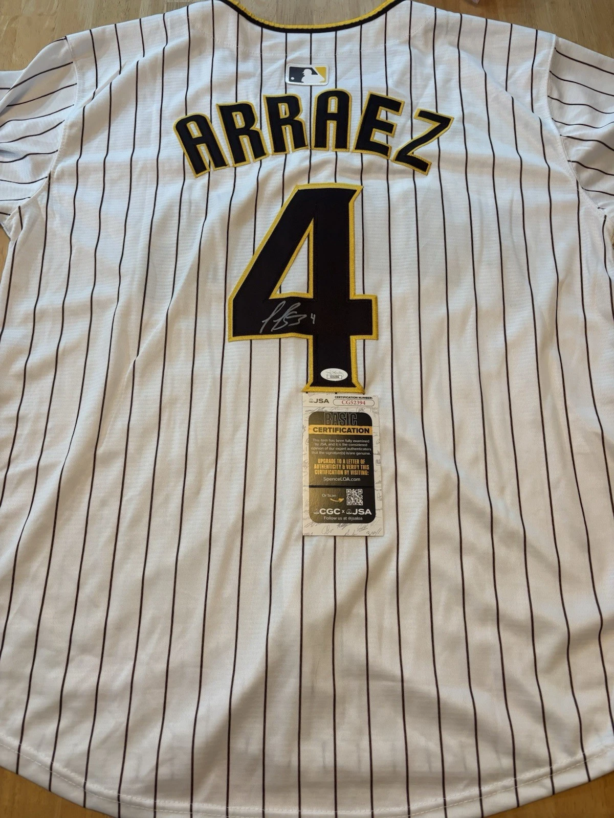 Luis Arraez Signed  Autographed San Diego Padres Jersey. JSA Coa
