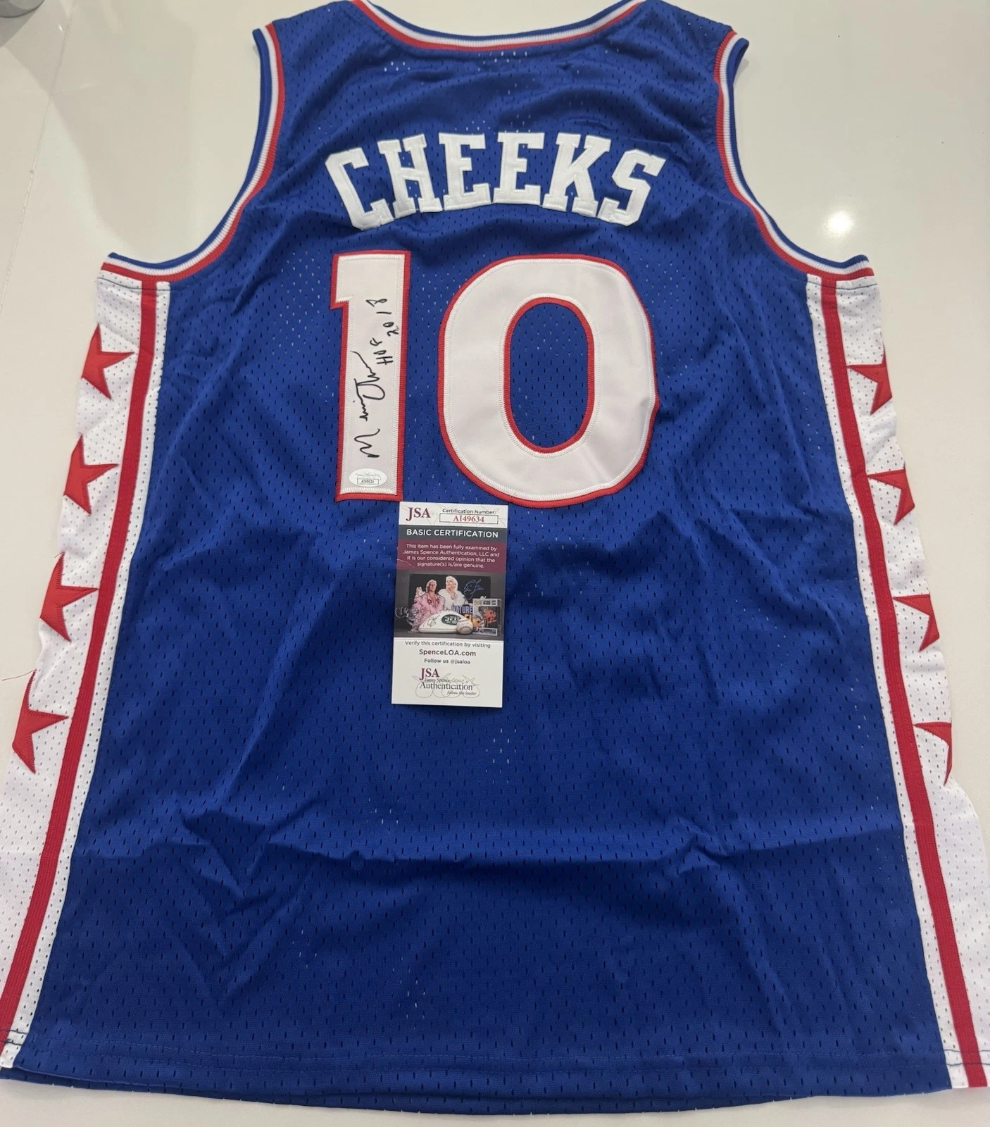 Maurice Cheeks Philadelphia 76ers Autographed Jersey Inscribed JSA COA