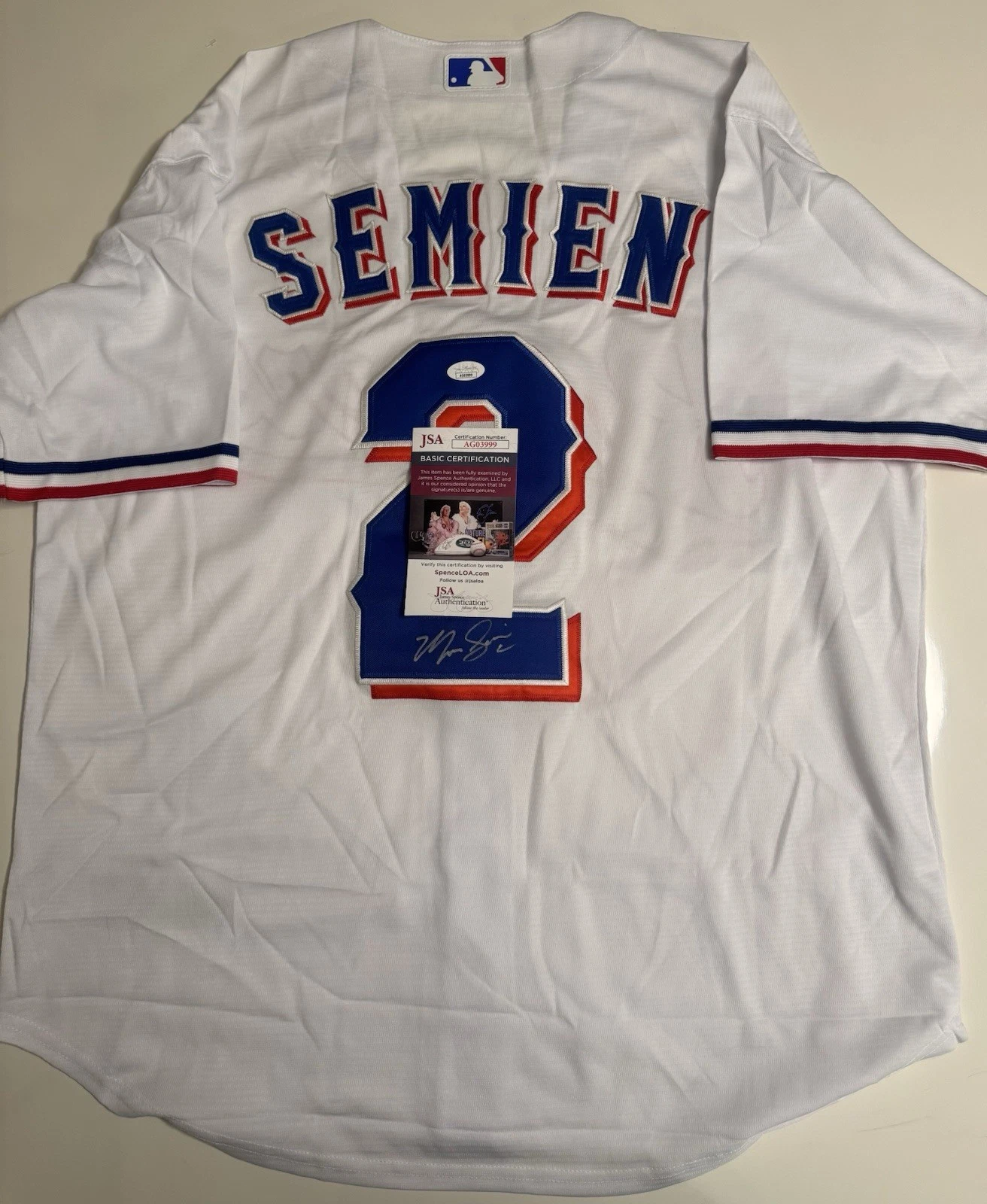 Marcus Semien Texas Rangers Autographed Jersey Star JSA COA