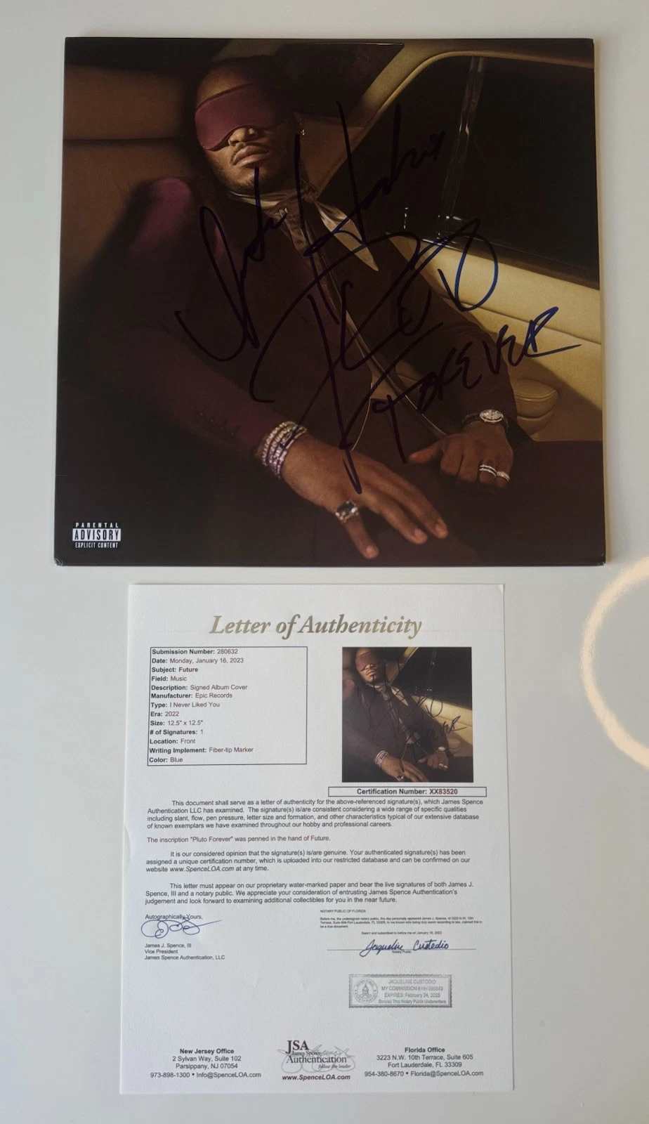 Future Rapper I NEVER LIKED YOU Autographed Vinyl JSA LOA COA