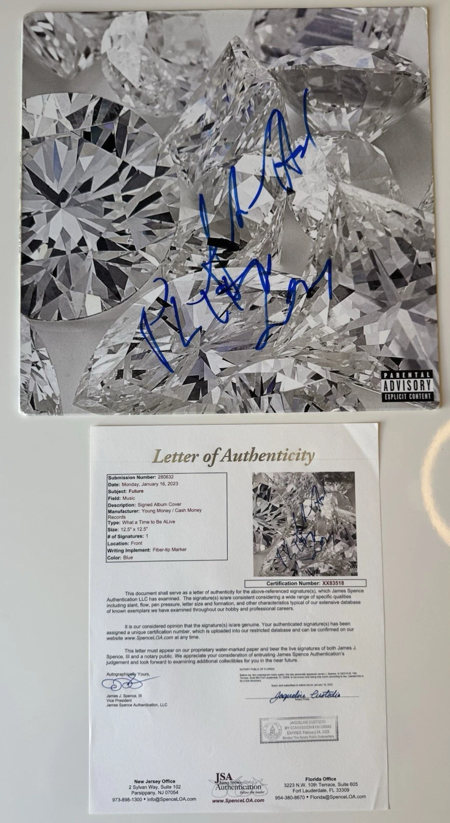 Future Rapper What A Time To Be Alive Autographed Vinyl JSA LOA COA
