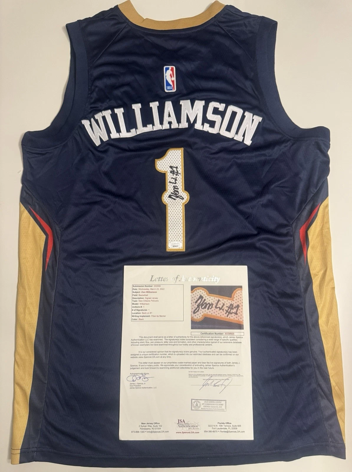 Zion Williamson New Orleans Pelicans Autographed Signed  Jersey JSA Loa Coa